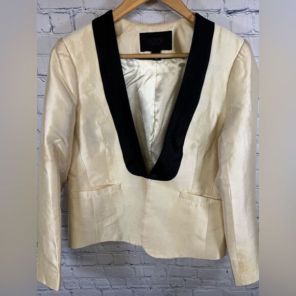 J Crew Collection Silk Tuxedo Black Cream Chic Formal Wedding Jacket 8 Skirt 6 - Picture 3 of 16
